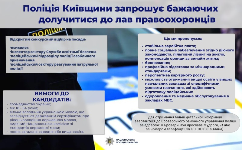 На фото зображено про набір до лав правоохоронців.