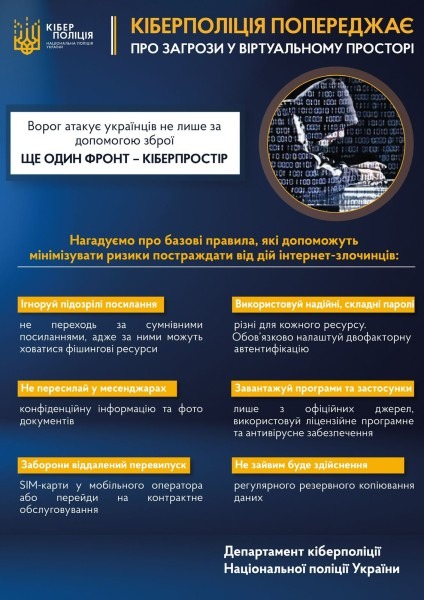 кіберполіція попереджає про загрози у віртуальному просторі 
