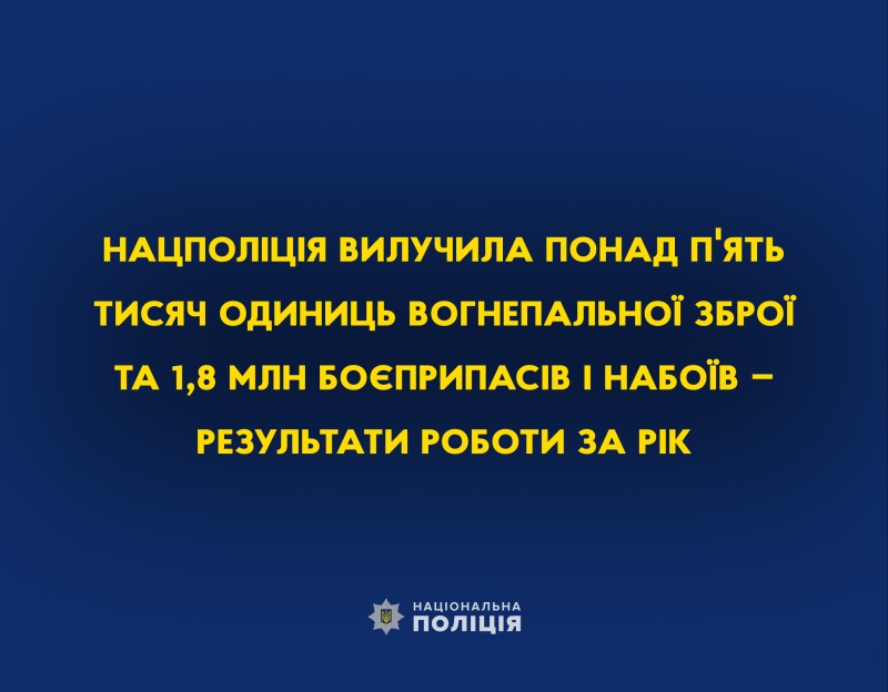нацполіція вилучила понад п'ять тисяч одиниць вогнепальної зброї та 1,8 мільйона боєприпасів і набоїв – результати роботи за рік