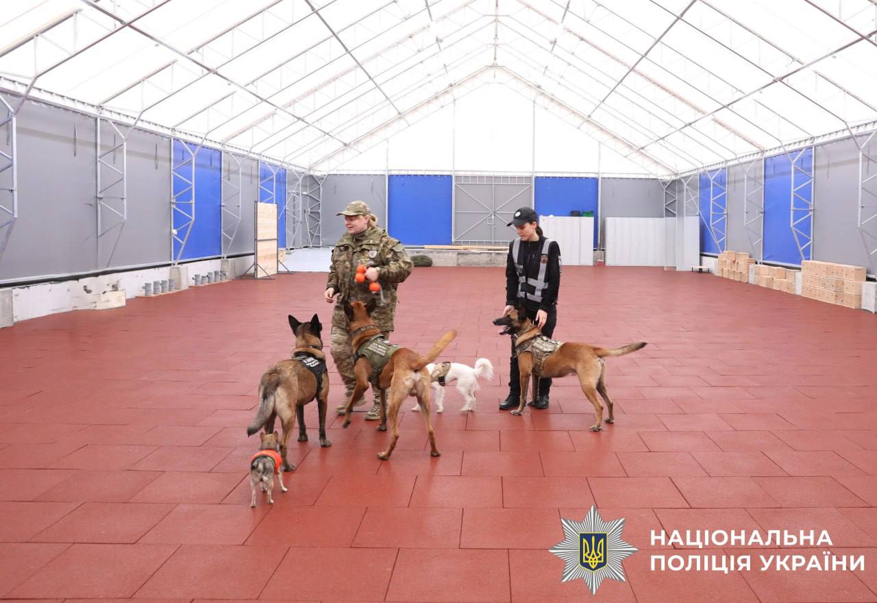 На фото учасники зустрічі зі службоими собаками.