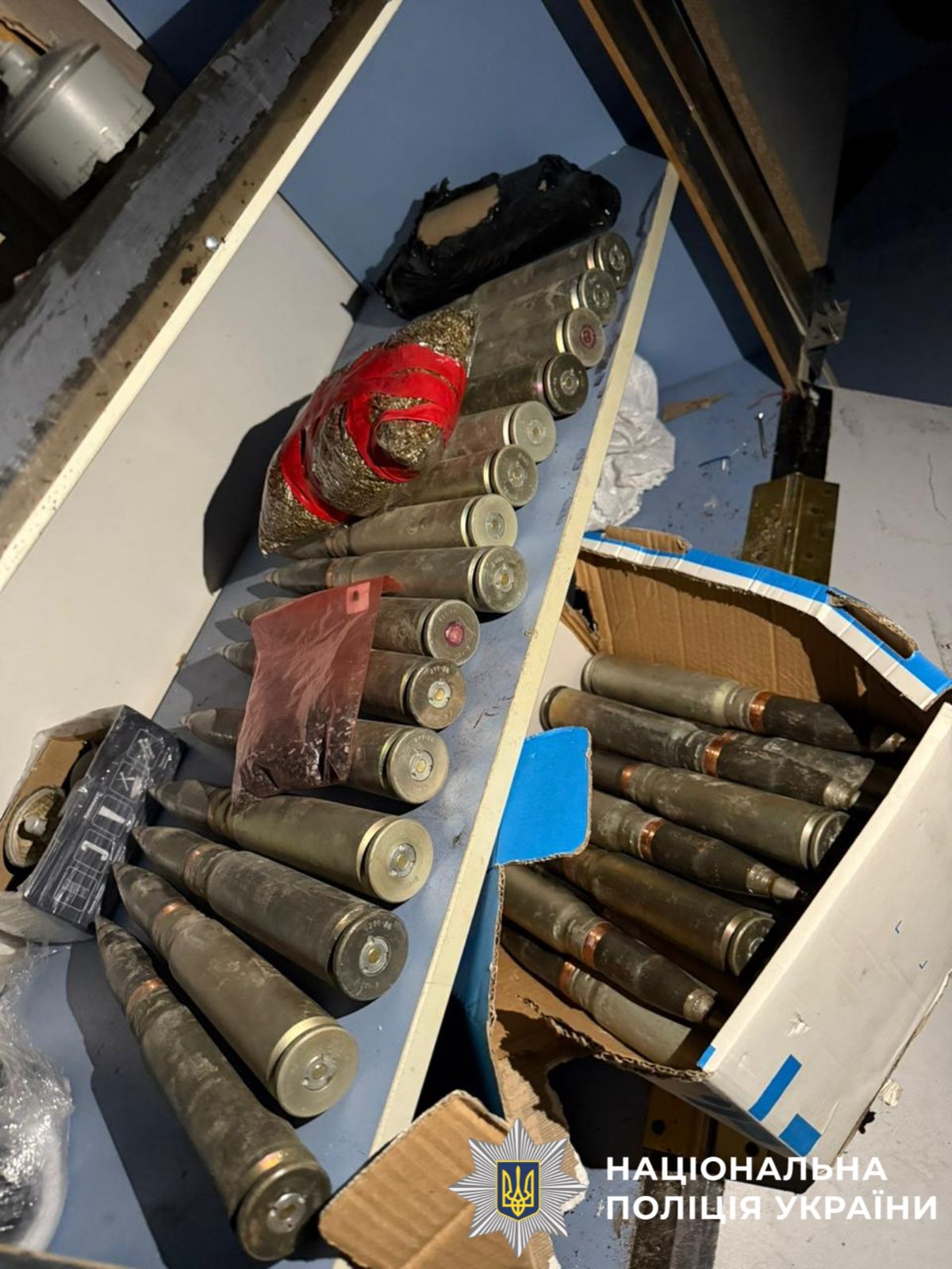 На фотографії зображені виявлені та вилучені боєприпаси.