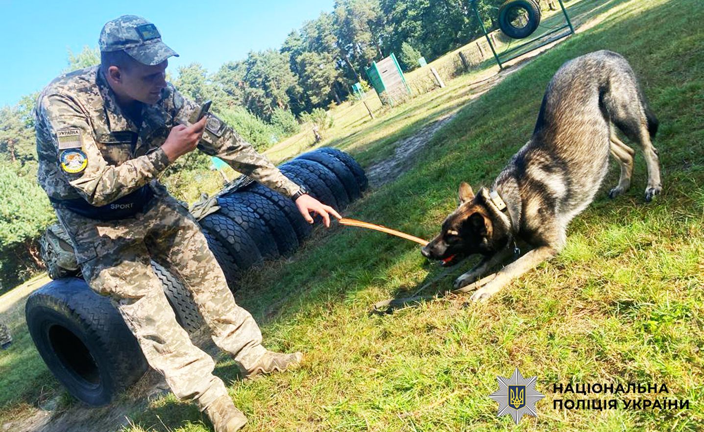 На фото ветеран та службовий собака.