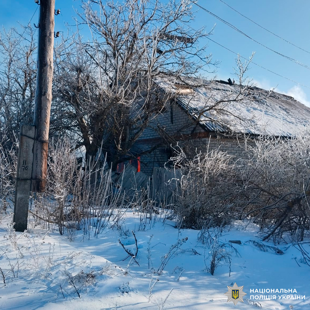 Сільський будинок із цегли зі сніговим покриттям даху, частково прихований деревами та рослинністю.Будівля у вогні.