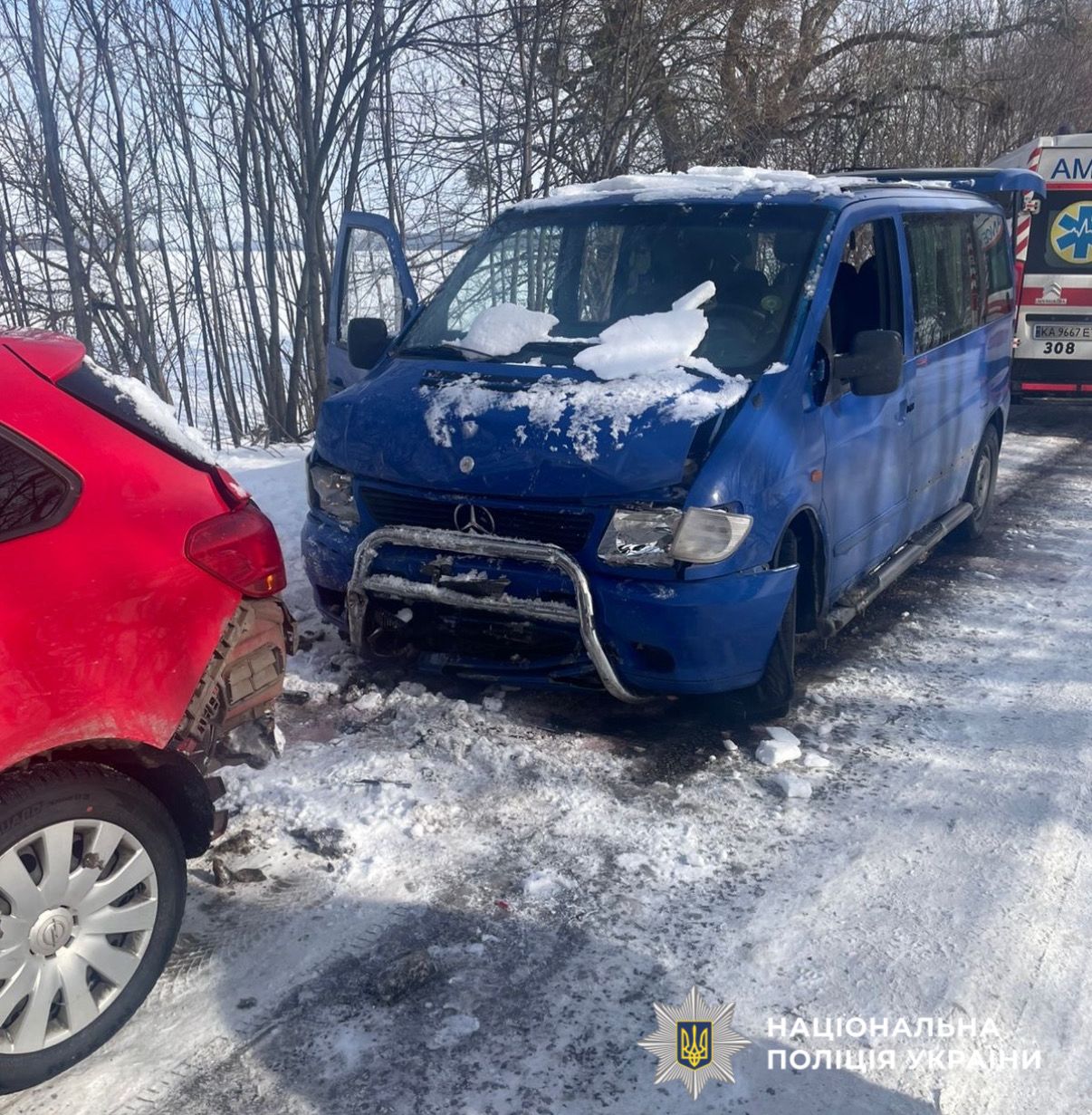 На фото зображені пошкодженні автомобілі з місця ДТП.