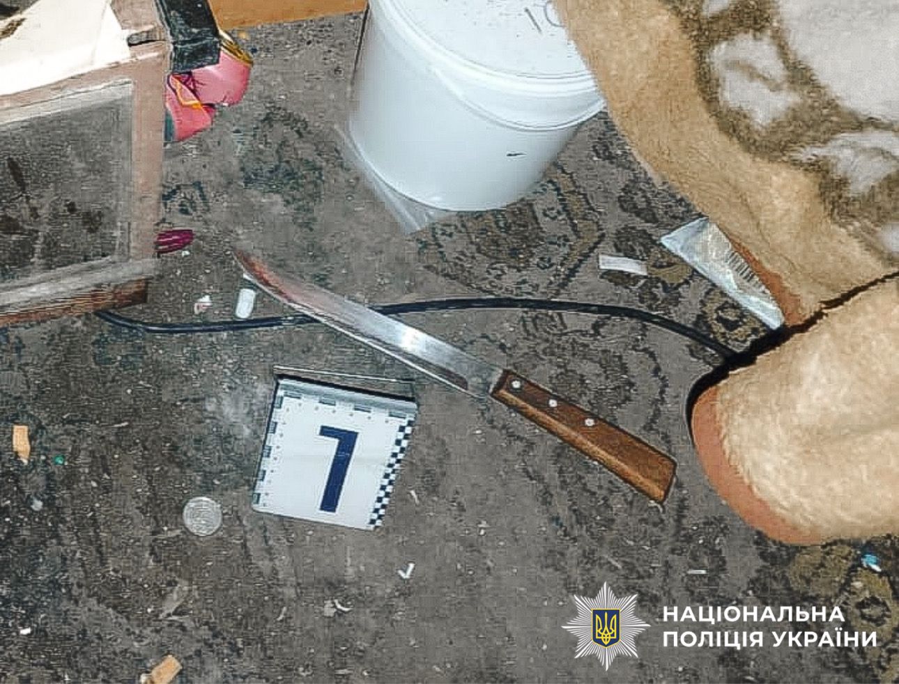 На фото зображений ніж з місця події.