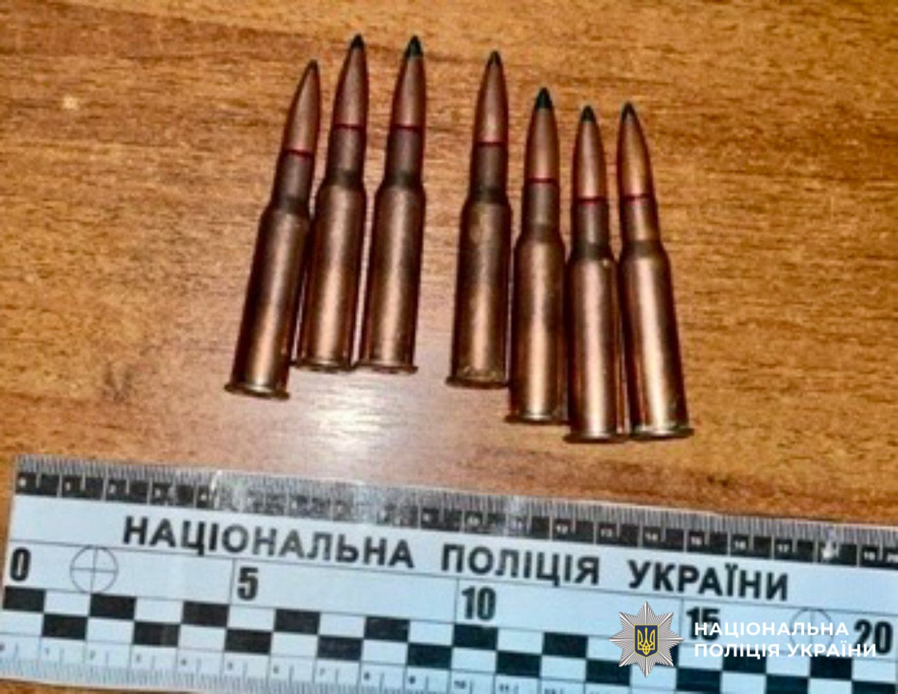 На фото зображені вилучені набої.