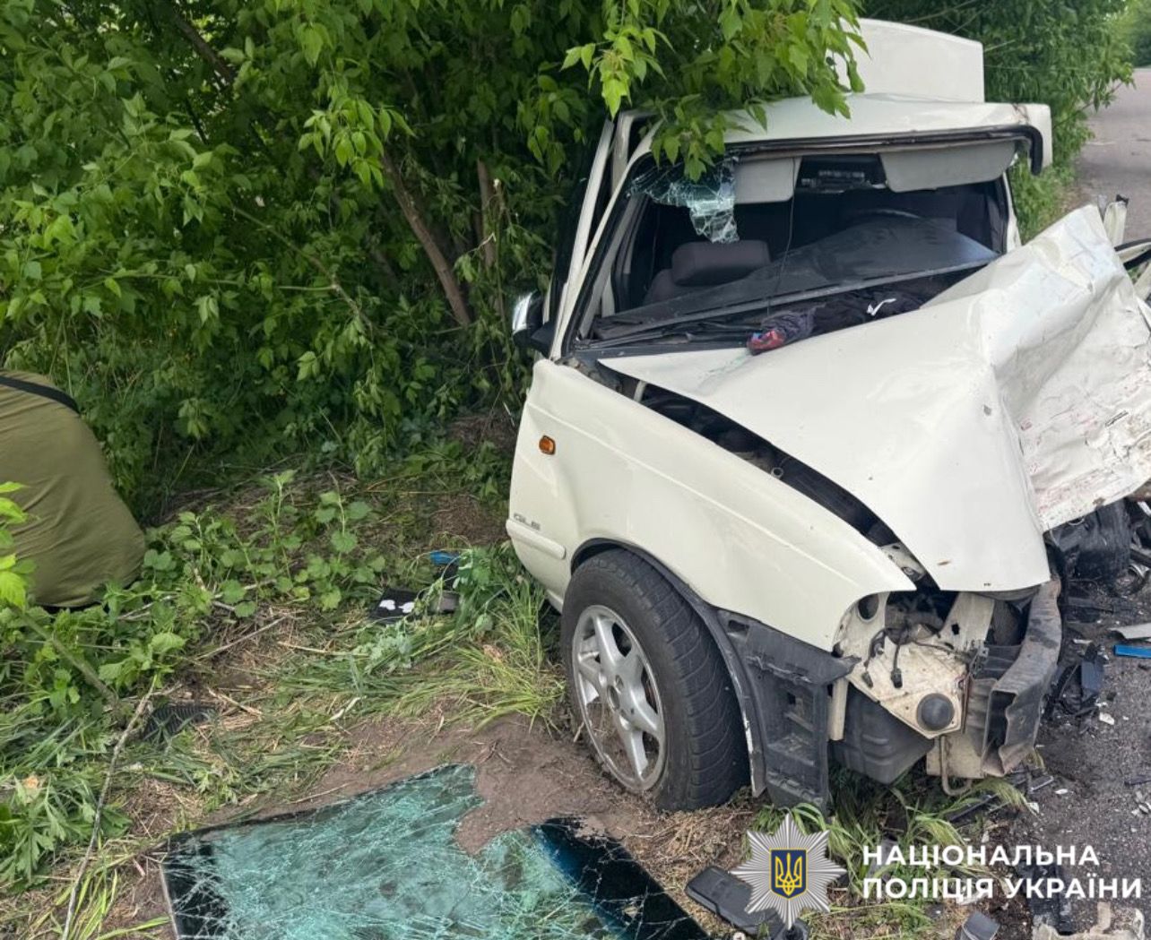 На фотографії зображено місце події та автомобіль, який є учасником ДТП.
