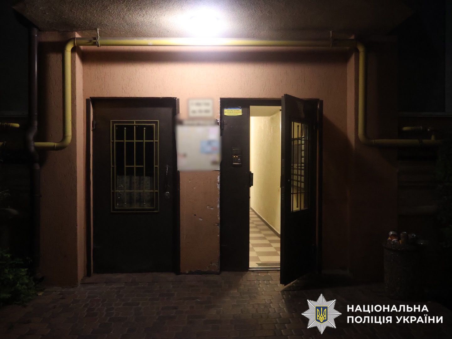 На фото двері під'їзду будиинку де відбулася подія.
