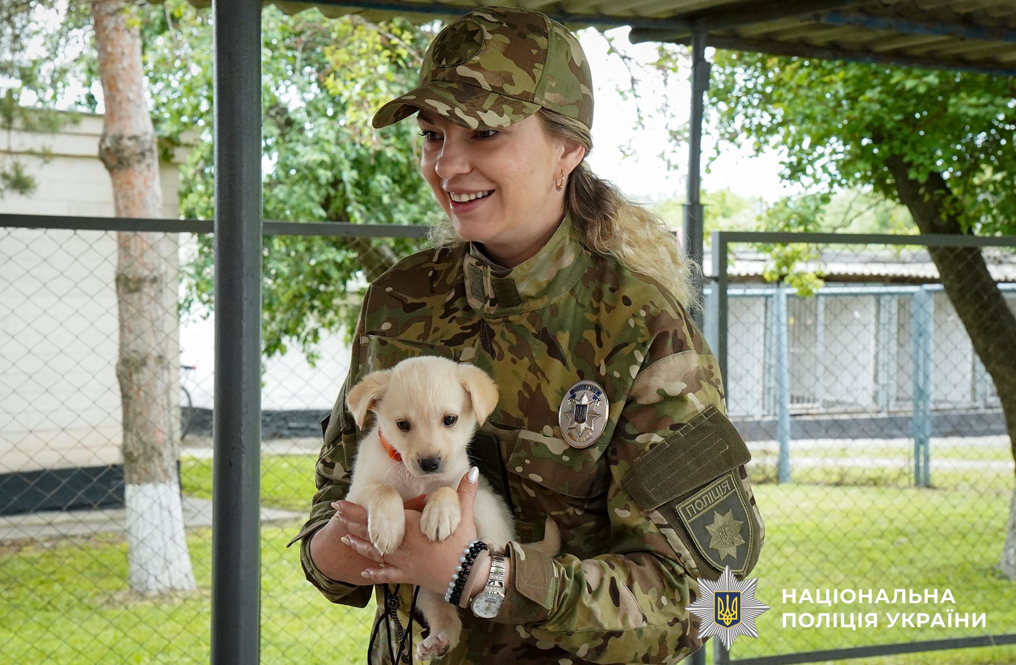 кінологи поліції проводять сеанс каністерапії