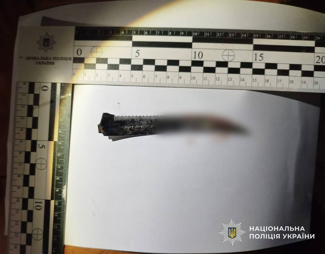 Вилучений речовий доказ - лезо зі знаряддя злочину - ножа