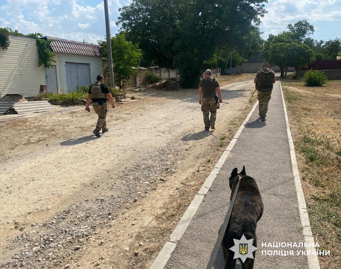 обстеження територій вибухотехніками разом зі службовим собакою