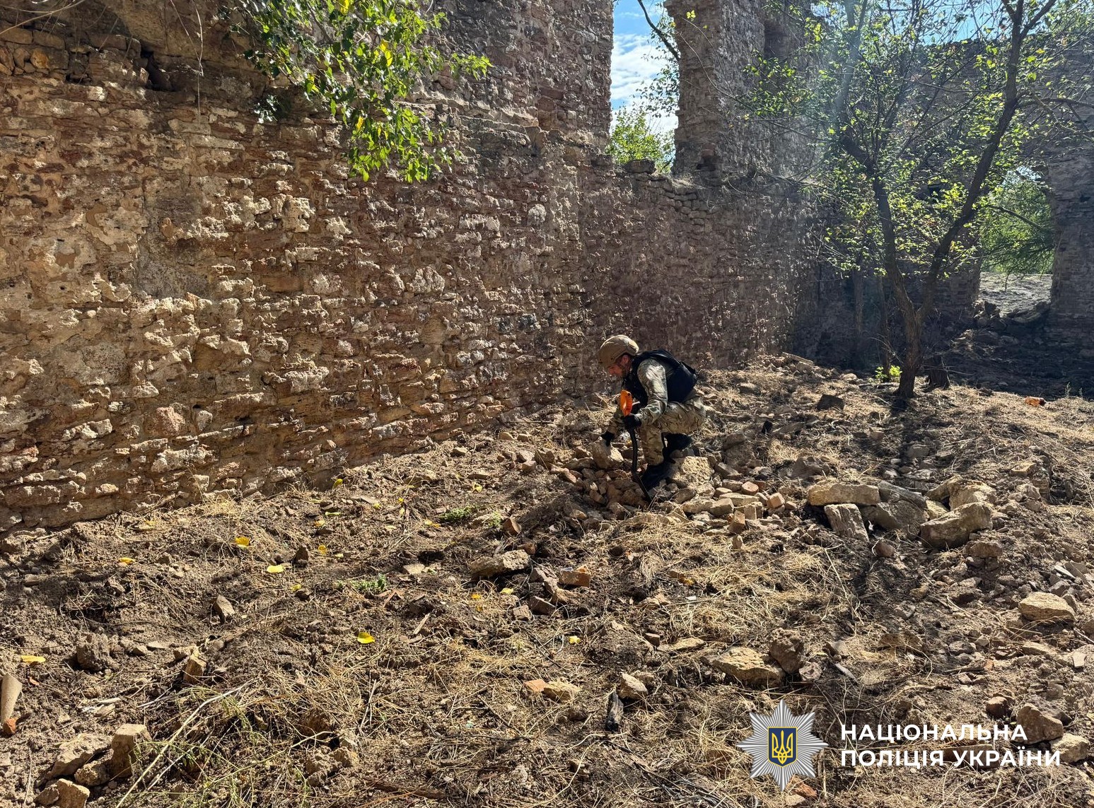 поліцейські вибухотехніки під час розмінування звільнених територій