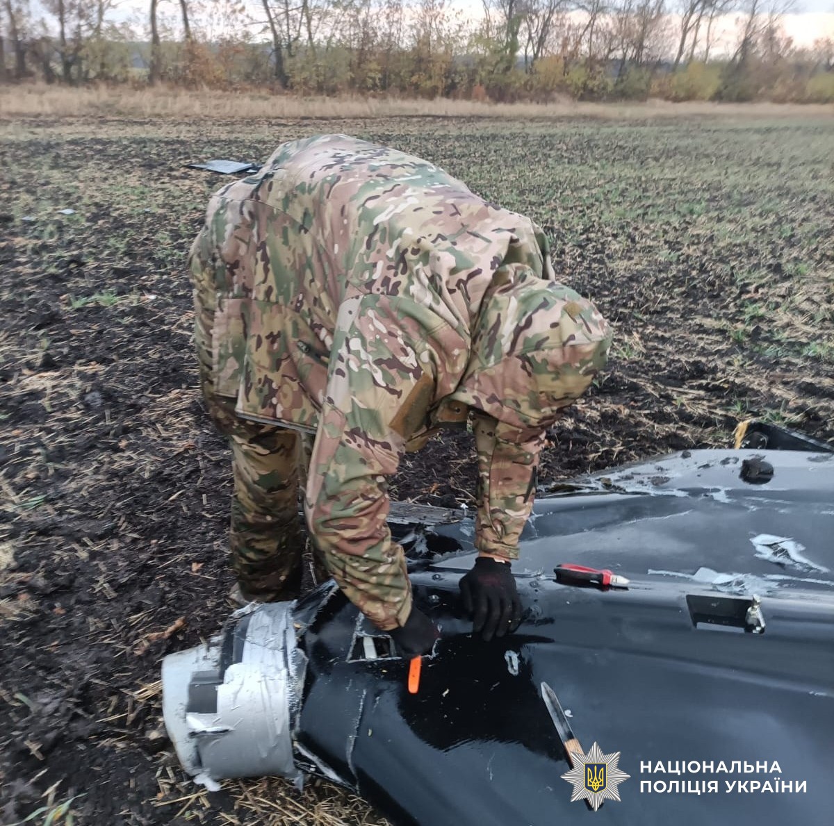 вибухотехнік вживає заходів щодо вилучення бойової частини ворожого дрона