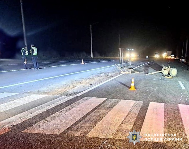 На автошляху пошкоджена кінна повозка. Поліцейські на місці події.