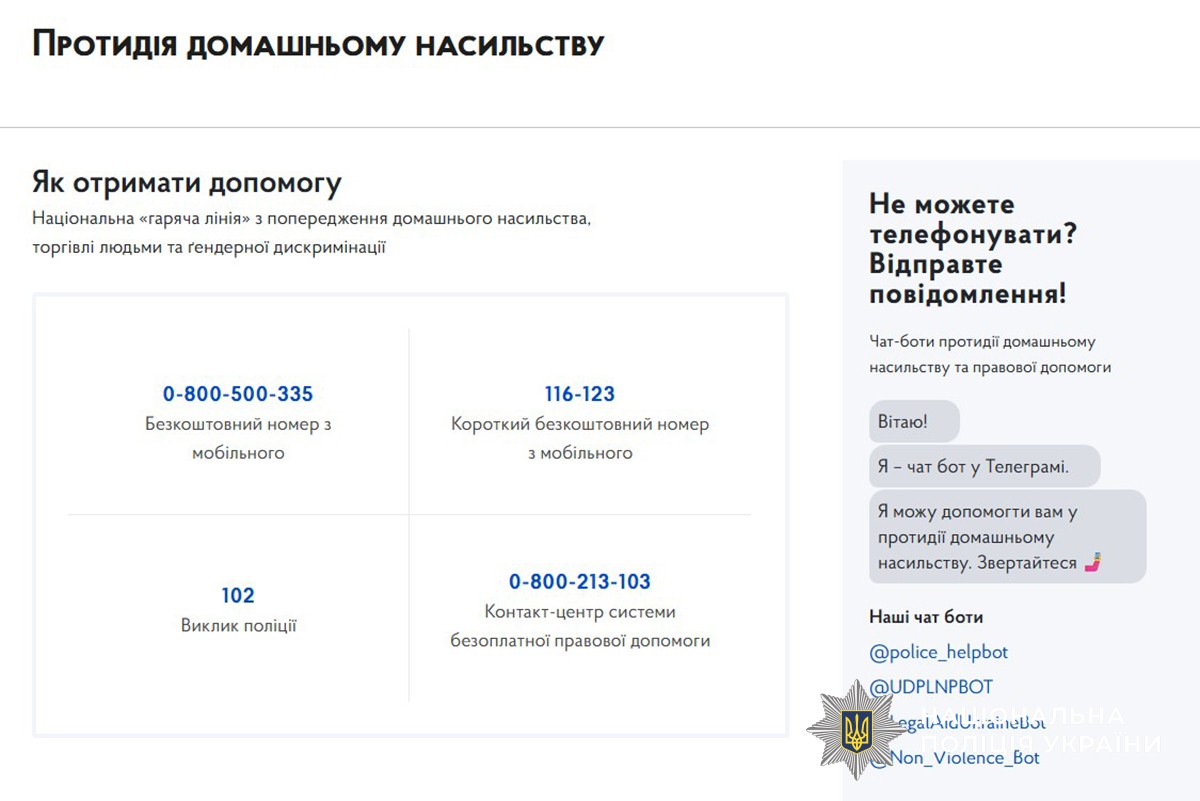 Інформація про контакти, за якими можна отримати допомогу