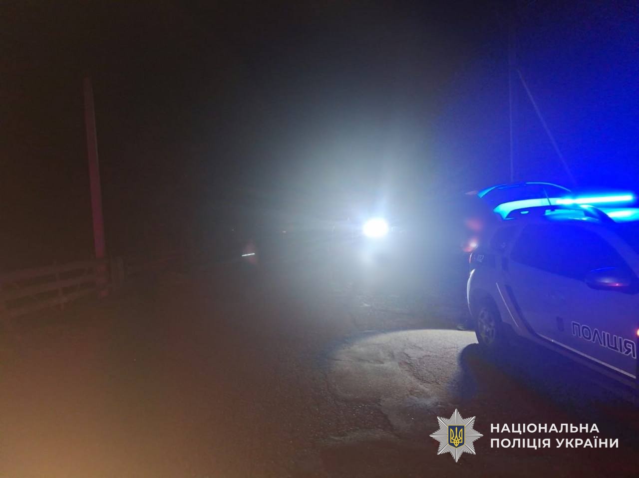 Нічний час доби. Автомобіль поліції на місці ДТП